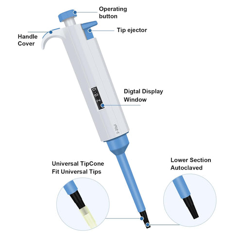 2-20?L Single Channel Pipette, Adjustable Variable Volume Micropipette High Precision Pipettor Lab Micro Pipettes for Laboratory...