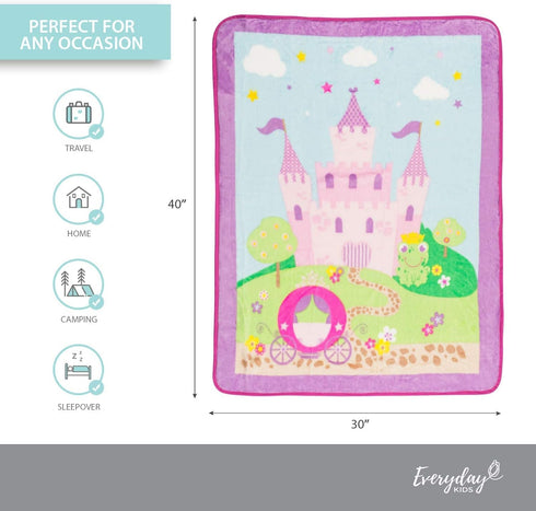 EVERYDAY KIDS Toddler Throw Blanket - 30" by 40" - Princess Storyland - Super Soft, Plush, Warm and Comfortable...