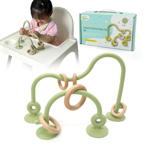 Gogzy - Parent-Child Interactive Silicone Baby Toy Set - Suction Cups Education Teething Toys for Infant Toddler Ages 6M+, BPA Free (Olive)...