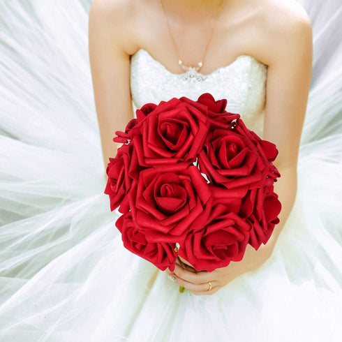 AmyHomie Artificial Flowers Dark Red Rose 50pcs Real Looking Fake Roses w/Stem for DIY Wedding Bouquets Centerpieces Arrangements Party Baby Showe...