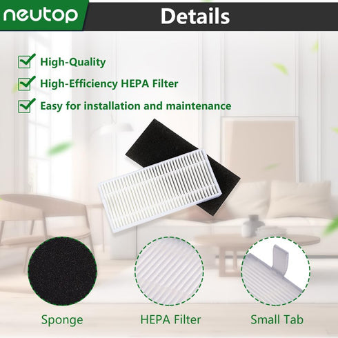 Neutop Replacement Filters Compatible with Ecovacs Deebot N79S N79 DN622 DN622.11 DN622.31 N79W N79se Deebot 500 DC3G and Yeedi K600 K700, Robot V...