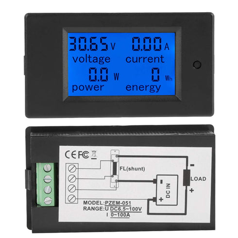 PZEM-051 LCD Display DC 6.5-100V Digital Electric Power Energy Voltage Current Meter Power Energy Battery Monitor Amperage Meter Gauge with Built-...