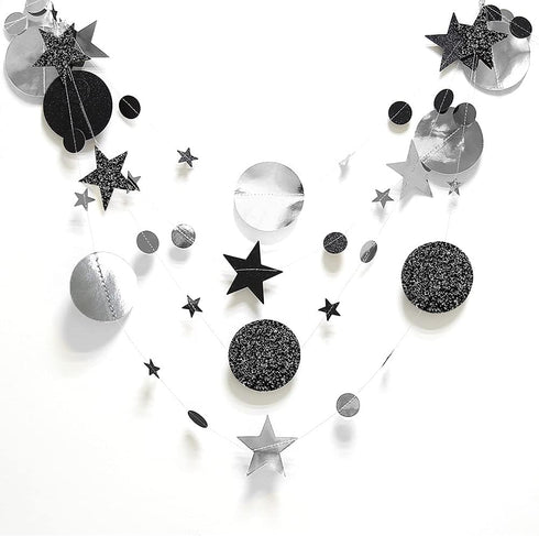 Decor365 Black Glitter Rose Gold Circle Garlands Twinkle Little Star Party Decoration Hanging Banner Backdrop Decor Wedding Birthday Bday Prom Ann...