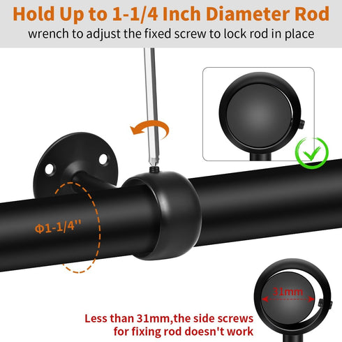 Ceiling Curtain Rod Brackets, Heavy Duty Curtain Rod Holders 1-1/4Inch Black Curtain Rod Hooks Hangers for Wall Closet Flange Rods Support, Curtai...