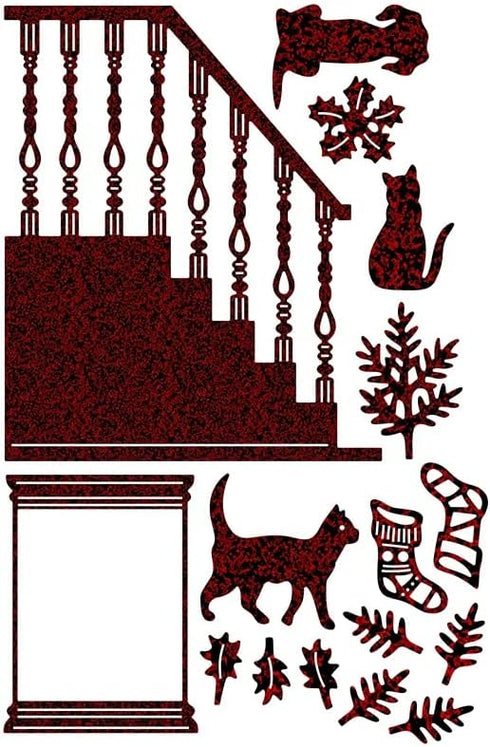 Window Stairs Dog Cat Metal Die Cuts, Window Stairs Dog Cat Cutting Dies Cut Stencils DIY Scrapbooking Cards Decorative Embossing Paper Dies for A...