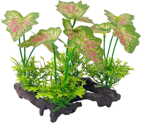 Smoothedo-Pets Aquarium Plants Fish Tank Decorations 2pcs Plastic Artificial Plant Goldfish Waterscape Fish Hides (Rainforest Leaf-Pink-Small-Set)...