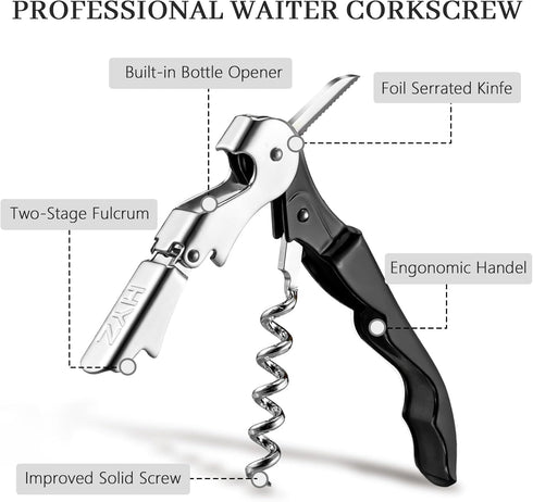 HYZ 2-Pack Wine Opener Waiter Corkscrew, Professional Wine Key for Servers, Bartender, with Foil Cutter, Manual Wine Bottle Opener Double Hinged (...