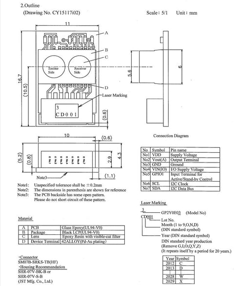 HiLetgo 2pcs GP2Y0E03 Infrared Distance Measurement Sensor Module 4-50CM Range I2C Analog Output 2.7V-5V for Cleaning Robot...