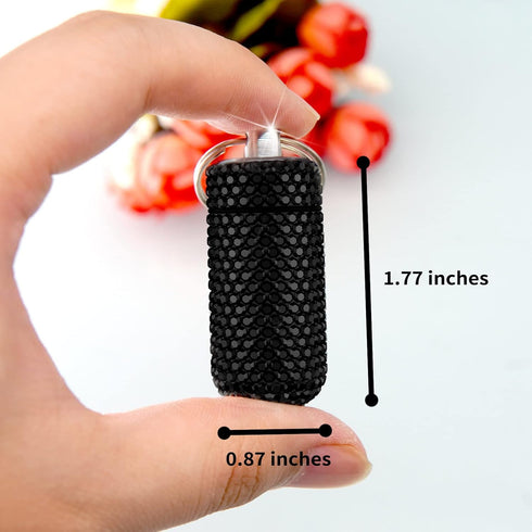 Bling Pill Case Pill Container Rhinestone Pill Box Portable Waterproof Pocket Pill Holder Storage Bottle with Keychain for Travel, Outdoor, Campin...