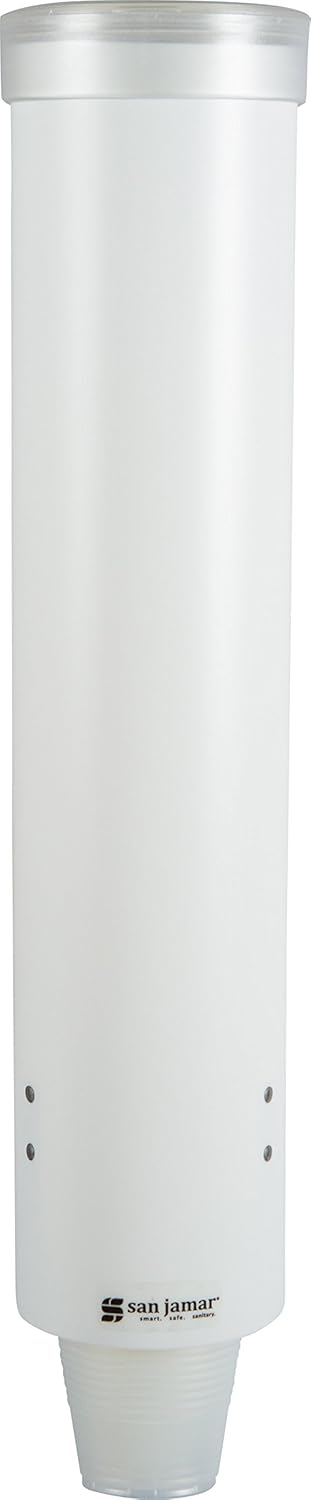 San Jamar Medium Pull-Type Cup Dispenser 4-10 Oz. Cups with Flip Cap for Restaurants, Dining Halls, and Fast Food Plastic, 16 Inches, White...