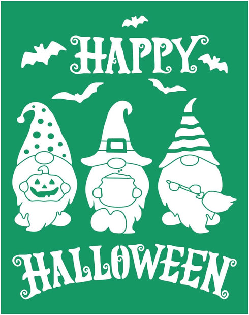 Happy Halloween Stencils for Painting Silk Screen Stencils Chalk Mesh Stencils Reusable Adhesive Stencils Gnome Pattern Stencil for Crafts, DIY Wo...
