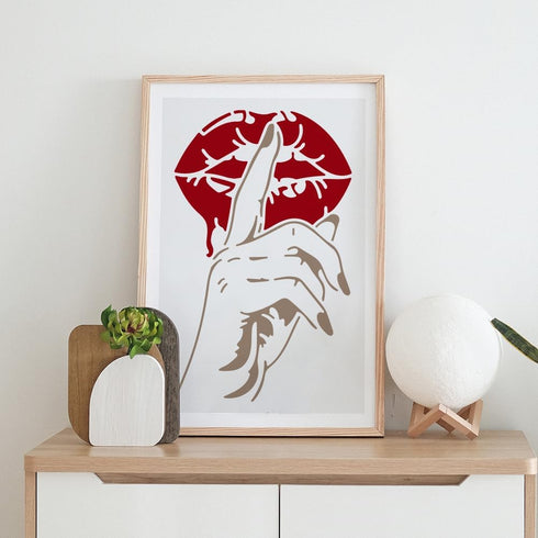 3pcs Lips Butterfly Fingers Stencils 11.7×8.3inch Large Kiss Lips DIY Stencil with Paint Brush Reusable Red Lip Lipstick Mouth Template for Wood C...