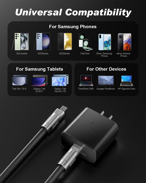 45W Type C Fast Charger, Waimeto Super Fast Charger with 6.6ft Type C to C Long Charging Cable for Samsung Galaxy S24 Ultra/S24/S23/S22 Ultra/S22+...
