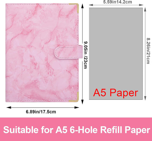Toplive A5 Notebook Binder 6 Ring Refillable Binder, PU Leather Planner Binder Personal Budget Binder Organizer Cover with Magnetic Closure for A5...