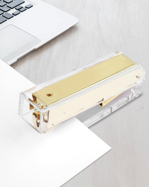 Clear Acrylic Stapler, Desktop Stapler, Office Stapler, Elegant Modern Desk Accessory for The Desk at Home, Office, or School?Golden?...