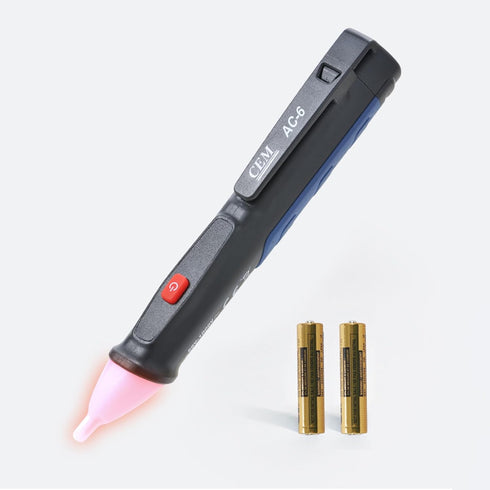 Non-Contact Voltage Detector Pen, CEM AC-6 Voltage Tester, 50V to 1000V AC, Audible and Flashing LED Alarms, Pocket Clip, Green, Red, 5.3X 0.74x0....