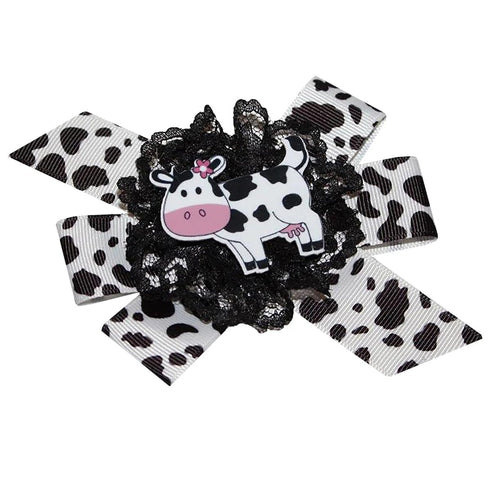 WD2U Baby Girls 4.5" Daisy Holstein Milk Cow Farm Girl Hair Bow Stretch Headband...