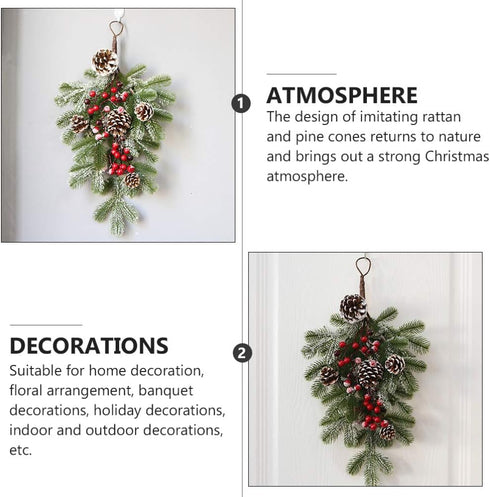 BESTOYARD Artificial 21.7in Christmas Teardrop Swag Pine and Pinecone Teardrop Door Swag Decoration for Holiday Wall Door Window Decor...