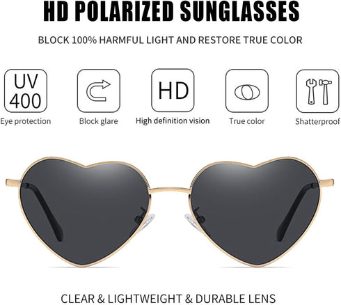 Polarized Heart Sunglasses for Women Metal Frame Fashion Lovely Style Sun Glasses UV400 Protection...