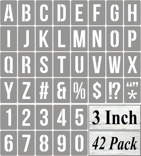 3 Inch Alphabet Letter Stencils for Painting - 42 Pack Letter and Number Stencil Templates with Signs for Painting on Wood, Reusable Numbers and L...