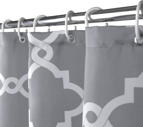 WELTRXE Moroccan Fabric Shower Curtain with Hooks, Waterproof Polyester Geometric Pattern Bathroom Curtains, Machine Washable, 72 x 72 inches, Gra...