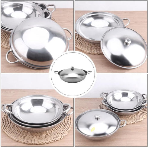 UPKOCH Stainless Steel Hot Pot Pan: 22cm Metal Shabu Shabu Hot Pot Stir Fry Pan Non Stick Hot Pot with Lid and Handle for Kitchen Cooking...