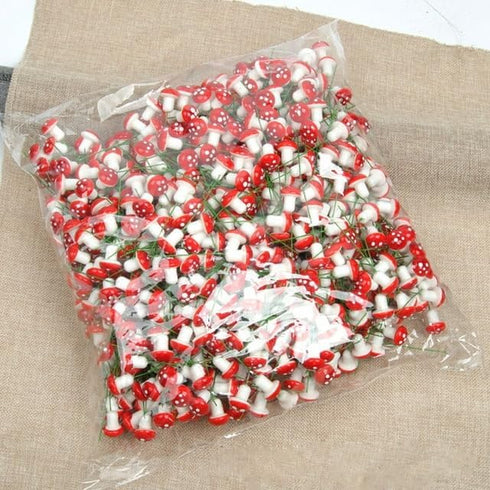 20Pcs Red Mini Mushroom Miniatures Artificial Garden Fairy Bonsai Plant Pot Resin Craft Decoration for Home DIY Micro Landscape Decor Garden Sculp...