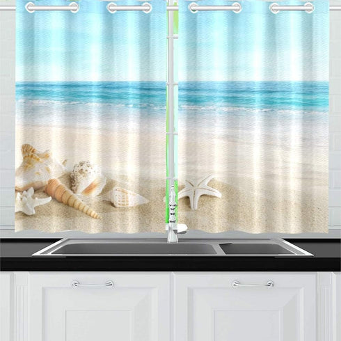 ALALAL Beach Bathroom Curtains, Summer Tropical Starfish Seashell Kitchen Curtains, Grommet Privacy Curtain for Small Window, Café, Bath, Laundry,...