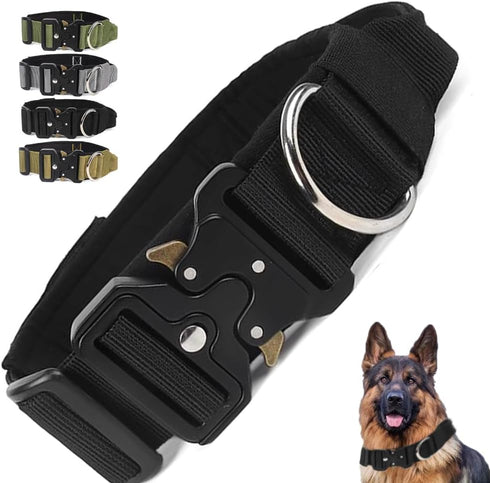 Tactical Dog Collar with Handle, Adjustable Nylon Fastener Tape Design Dog Collar for Medium to Large Pet Dogs or Military Dog Training - Quick-Re...
