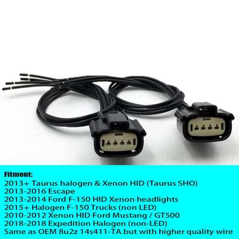Huayicarbpart 2Pcs 4-Wire HID Halogen Headlight Connector Pigtail Harness Plug Compatible with Ford Escape Taurus F150 2013-2021...