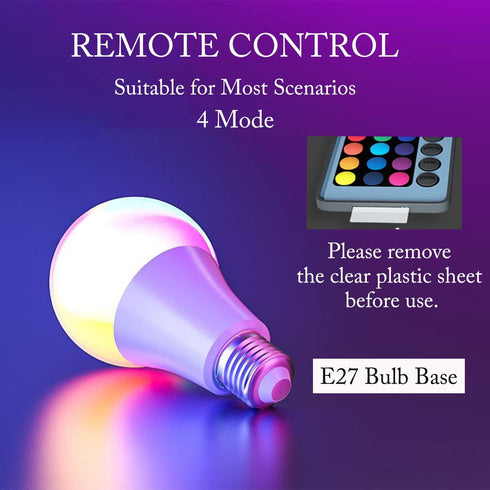 RGB Color Changing Light Bulb with Remote Control, 15W LED Light Bulb E27/E26 6500K White A21 600LM 16 Color Choices Multicolor Dimmable Flood Lig...