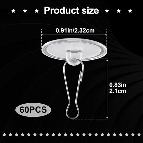 60 Pack Self-Adhesive Ceiling Hooks for Hanging,Damage-Free No-Drill Ceiling Discs, Removable Transparent Wall Hanger for Festival Wedding Birthda...