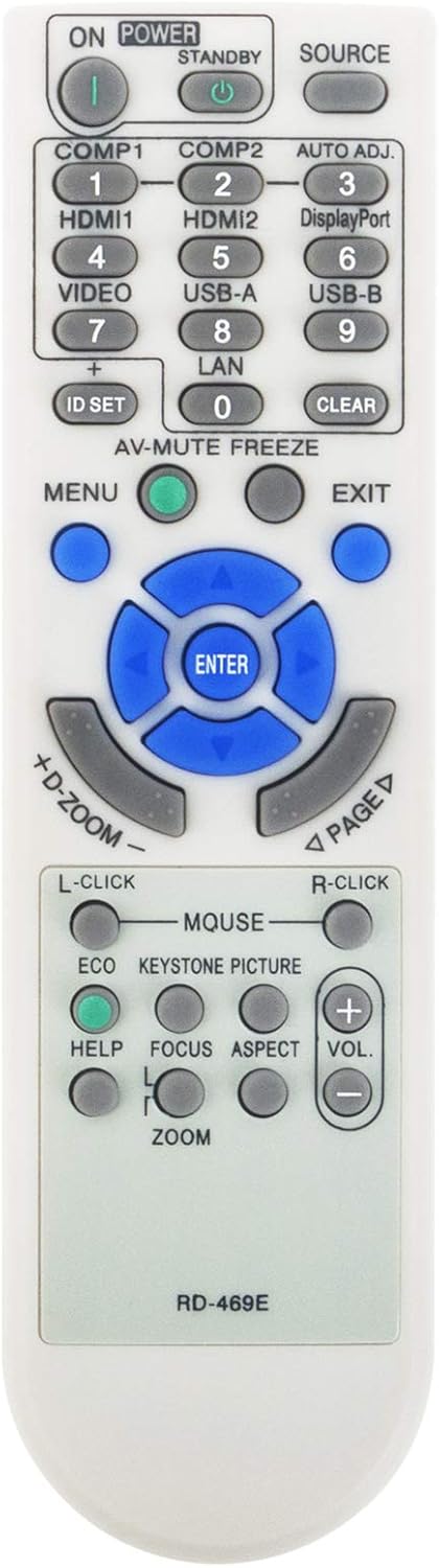 RD-469E 7N901052 Replacement Remote Control Fit for NEC Projector V302X V302W V332X V332W V302H VE303 VE303X U321H UM351W UM301W UM361X UM301X M40...