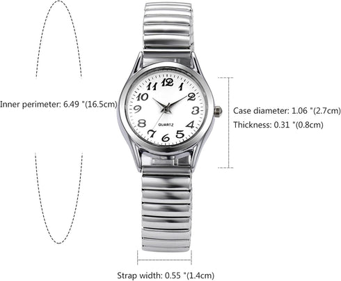 Lancardo Women Elastic Band Watch: Quartz Easy to Read Arabic Number Round Dial Stretch Band Wrist Watch Silver Gold...