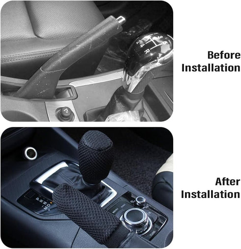 Car Gear Shift Cover + Handbrake Cover,Non-Slip & Breathable Shift Knob Cover Emergency Brake Cover,Universal Car Accessories Interior Shifter Cov...