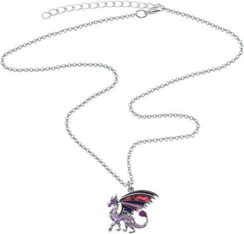BONSNY Enamel Fantasy Dragon Dinosaur Necklaces Pendant for Women Jewelry Lucky Symbol...