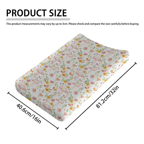 Flamingos Butterflies Flowers Changing Pad Cover, Flowers Floral Birds Prints Baby Nursery Diaper Changing Table Pad Cover, Unisex Flamingos Patte...