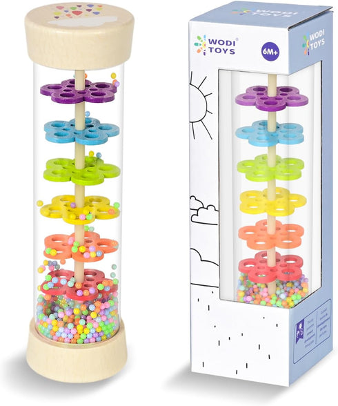 Rain Stick, 7.7” Wooden Rainmaker Montessori Toys for Baby 3-6-12 Months, Baby Rattle Sensory Development Toys, Infant Musical Instruments Toys Ba...