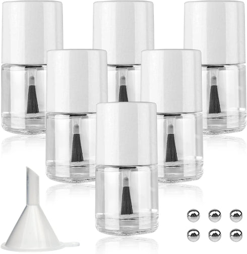 6PCS Empty Nail Polish Bottles with Brush, Empty Refillable DIY Glass Nail Polish Bottles with Funnel & Mixing Balls (10ML, White)...