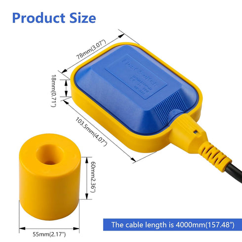 Baomain 4M 13ft Cable Float Switch Water Level Controller for Tank Pump...