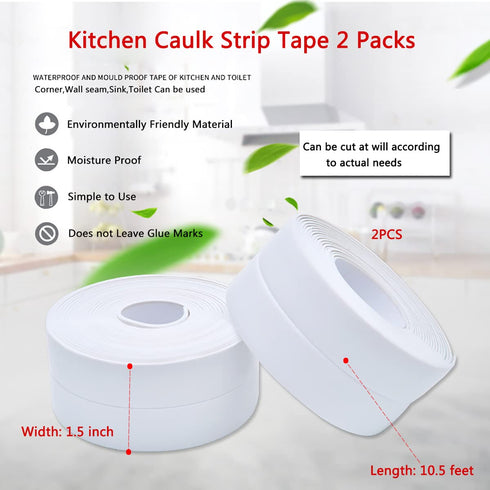 2 Pack Caulk Tape,Bathroom Corner Caulking Tape,Self-Adhesive Sealing Tape Used for Kitchen Sink,Toilet, Bathroom Bathtub, Tub Floor Wall Edge Pro...