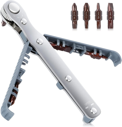 1/4-Inch Drive Mini Ratchet Screwdriver Set, Tight Reach, High TorqueRight Angle EDC Tool with 90 Degree Mini Offset Reversible Drive Handle & 4 M...
