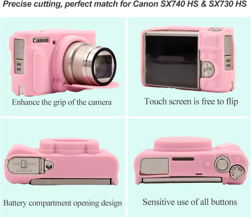 Pocoukate Case for Canon PowerShot SX740 HS Camera, Soft Silicone Protective Cover Skin with Removable Lens Cover for SX740/SX730 HS Accessories R...