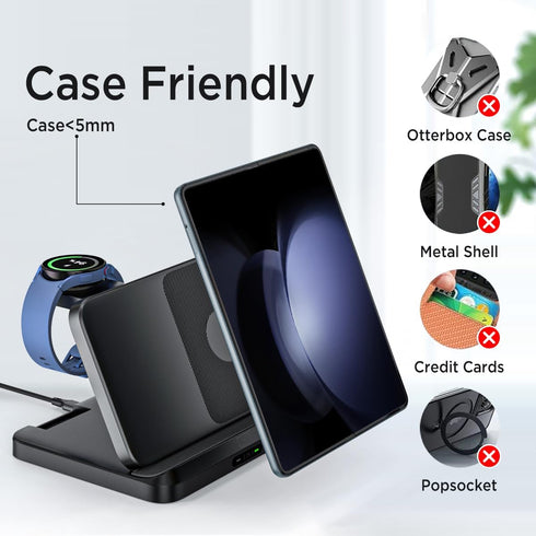 Miimall Foldable 3 in 1 Wireless Charger Fast Charging for Samsung Galaxy Z Fold & Flip 6/5/4/3/2,Galaxy S24+/S23+/S22, Portable Wireless Charging...