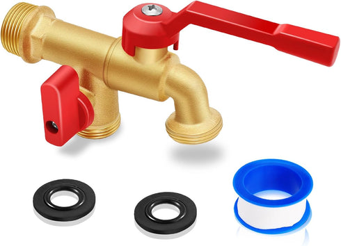 Boltigen Brass Outdoor Double Taps Water Faucet, 3/4 GHT Wall Mounted Garden Water Ball Valve Splitter, Frost-Proof Outside Spigot Faucet for Outd...