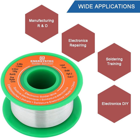 Solder Wire Lead-Free Electronics Alloy Rosin Core No Clearn 1.5mm 100g, Electronic Soldering Wire Flow Well Sn99 Ag0.3 Cu0.7 Electrical Soldering...