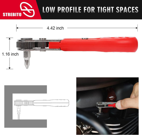 STREBITO Right Angle Screwdriver Low Profile 26 Piece Small Ratchet Set, Stubby Ratchet 90 Degree Ratcheting Screwdriver Set, Mini 1/4 Bit Ratchet...