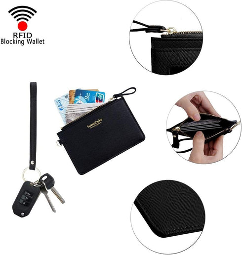 Aiyo Nice Women Slim RFID Card Case Holder Wristlet Zip ID Case Wallet Small Leather Wallet Coin Purse with Keychain...