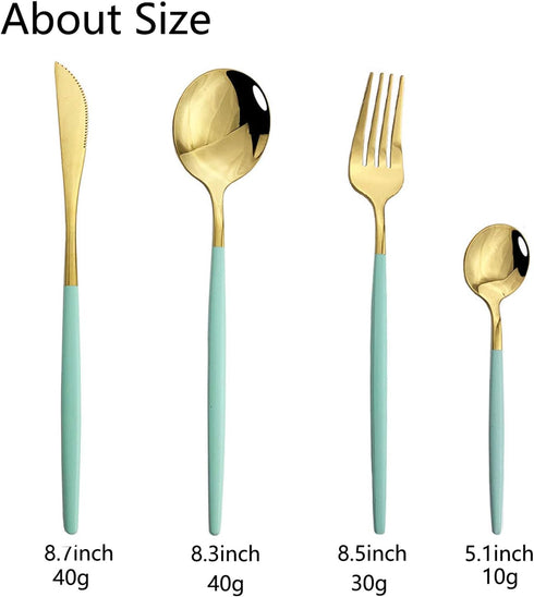 JASHII Flatware Serving Set 24 Piece, Stainless Steel Silverware Set, Mint Green Gold Cutlery, Modern Elegant Tableware for Party, Christmas, Dinn...