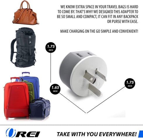 OREI Australia, New Zealand, China Power Plug Adapter with 2 USA Inputs - Travel 3 Pack - Type I (US-16) Safe Grounded Use with Cell Phones, Lapto...
